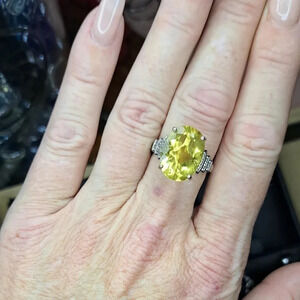 Natural Canary Fluorite & White Zircon Ring